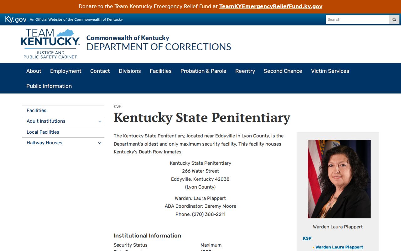 Eddyville criminal custody records at Kentucky State Penitentiary