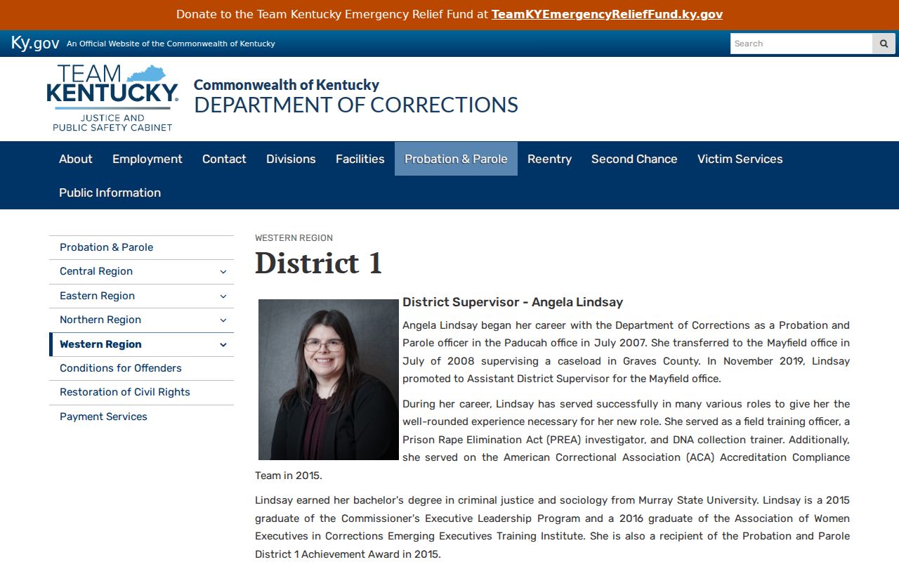 Kuttawa criminal records through Probation and Parole District 1