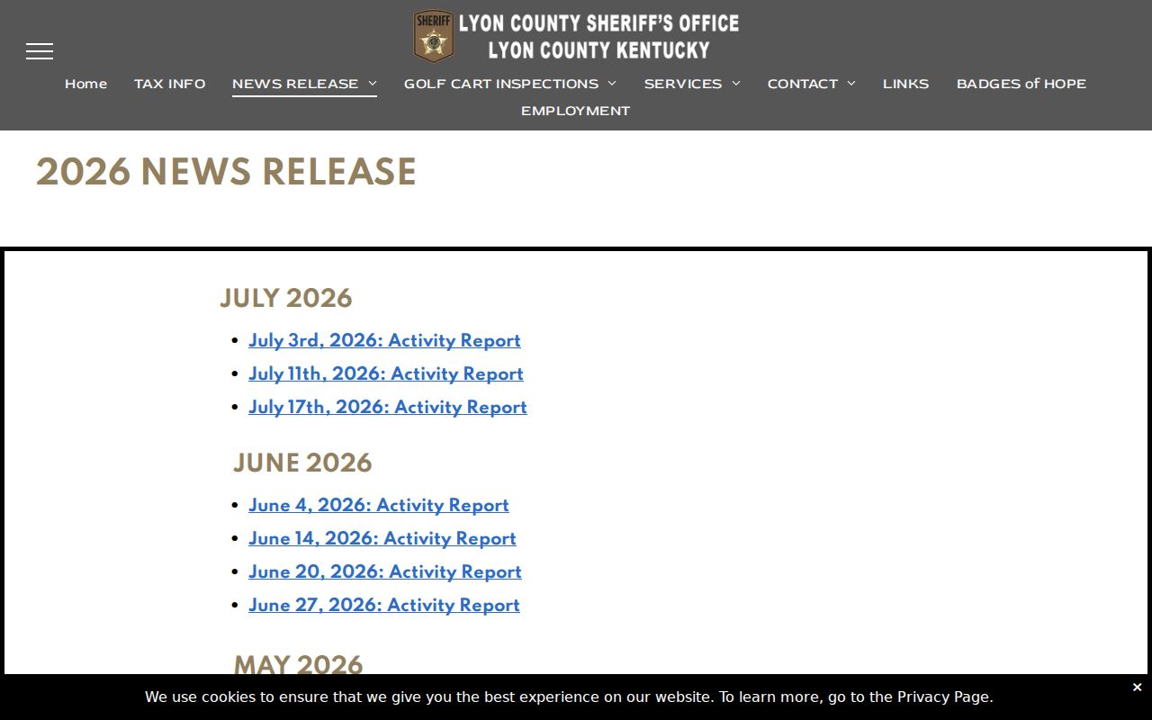 Lyon County arrest search through sheriff activity reports